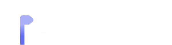 the logo for The Bespoke Sign House in blue and white
