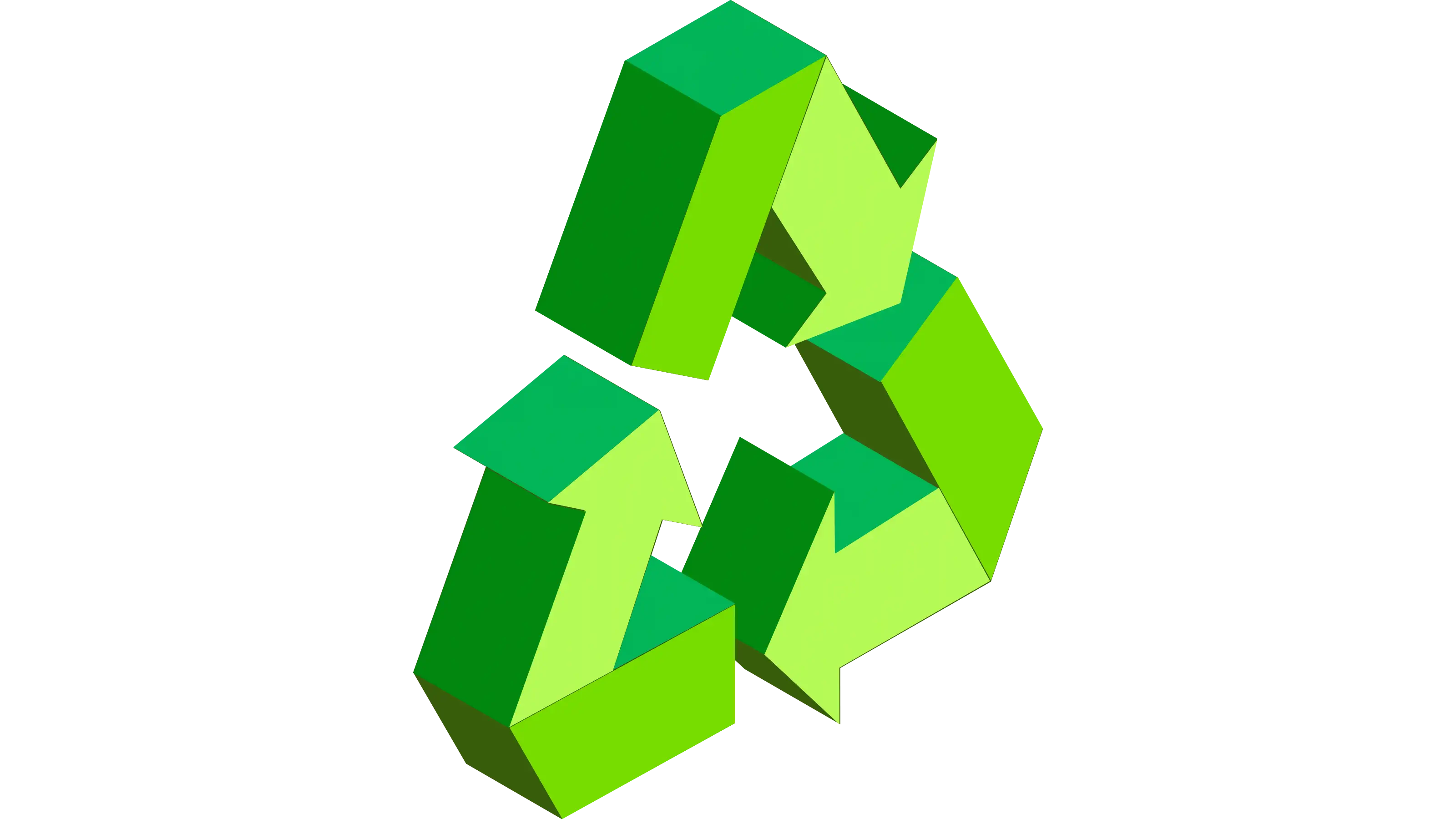 a triangle recycling icon in green